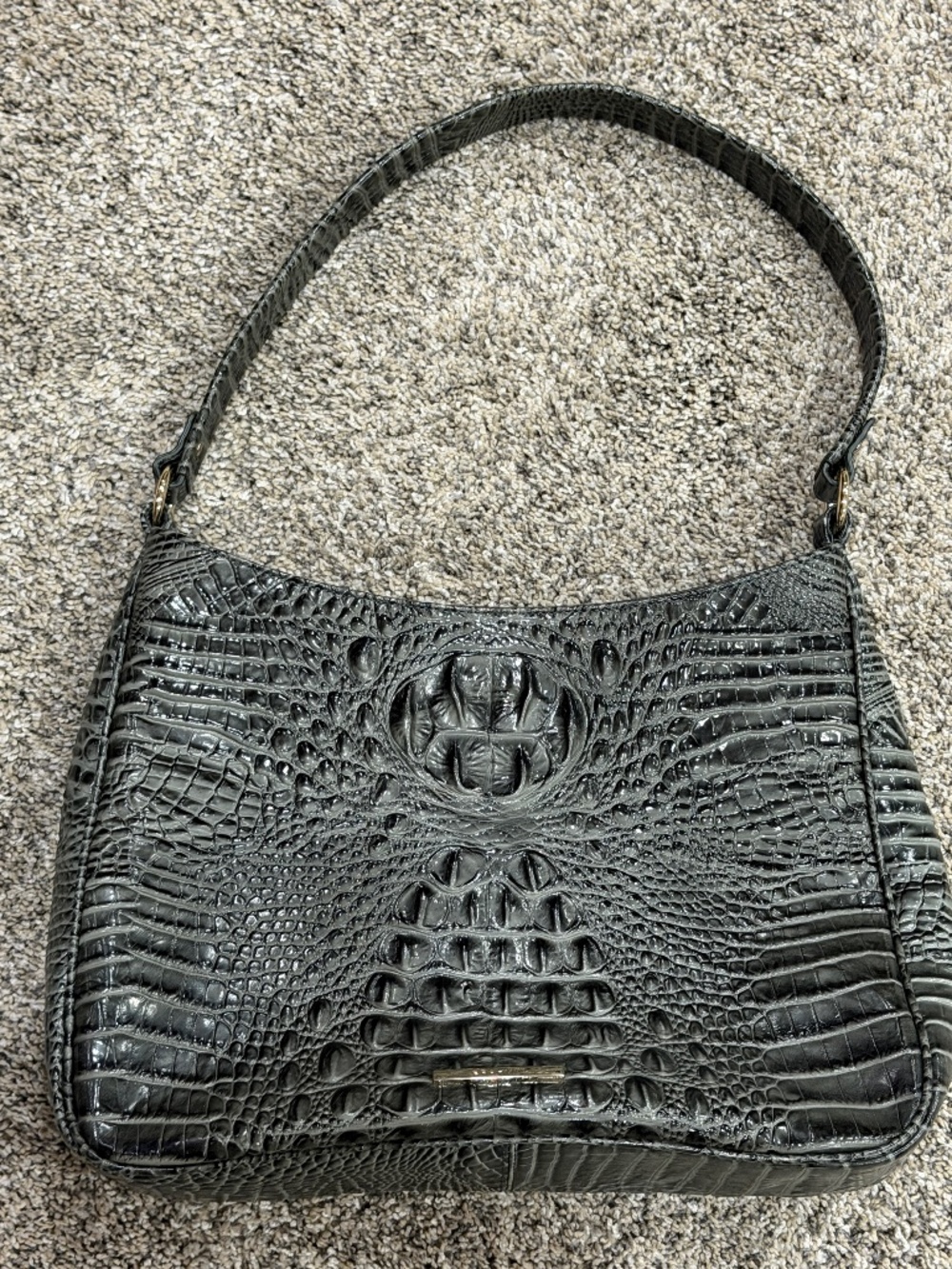 Brahmin Handbag Shoulder Bag Purse Noelle ? Crocodile Embossed Leather Gray Zip